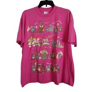 Australia Bright Pink Graphic T-Shirt with Cartoon Animals One Size Fits All
